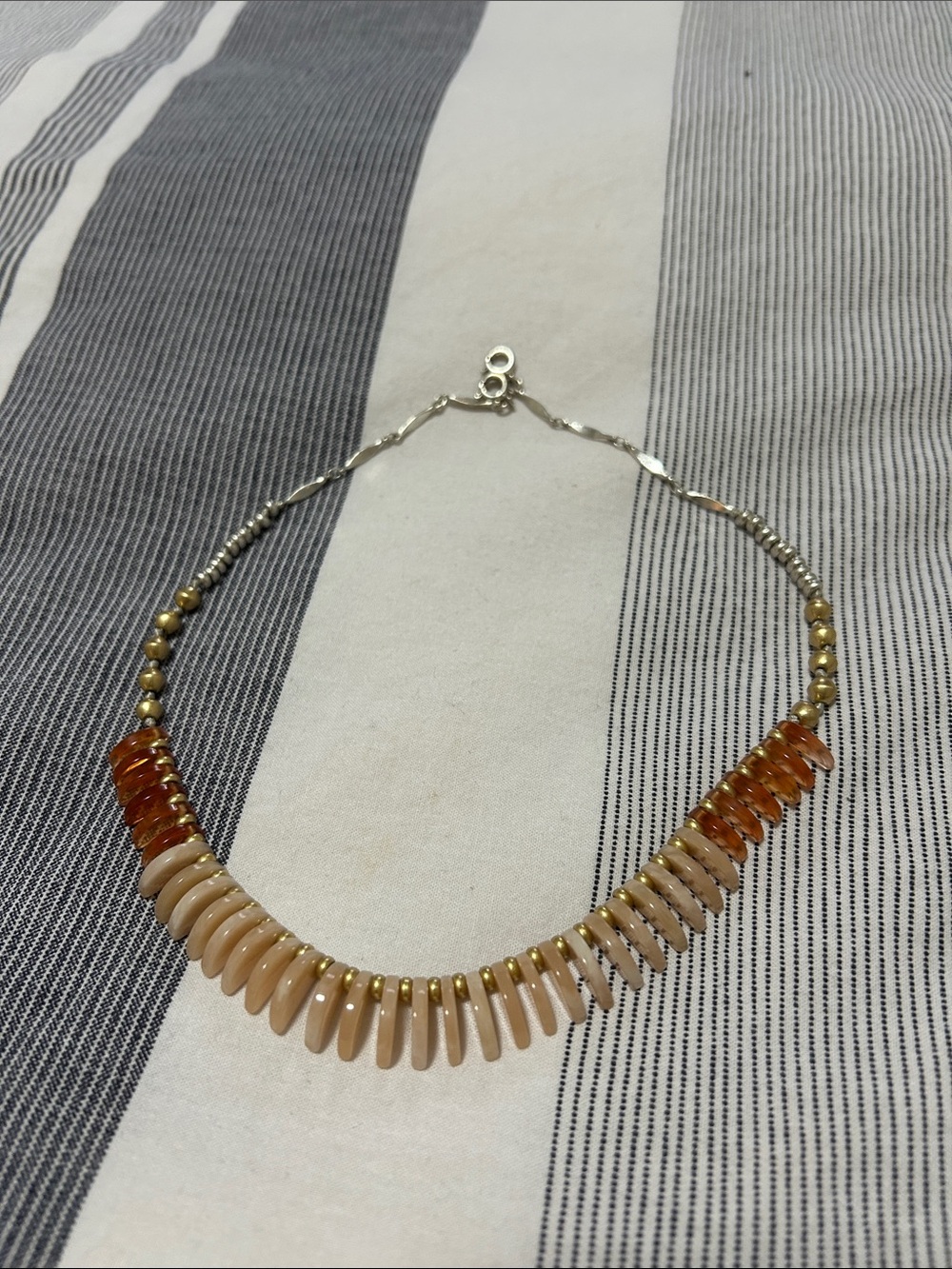 Handmade Beige and Amber Beaded Necklace - Unbranded